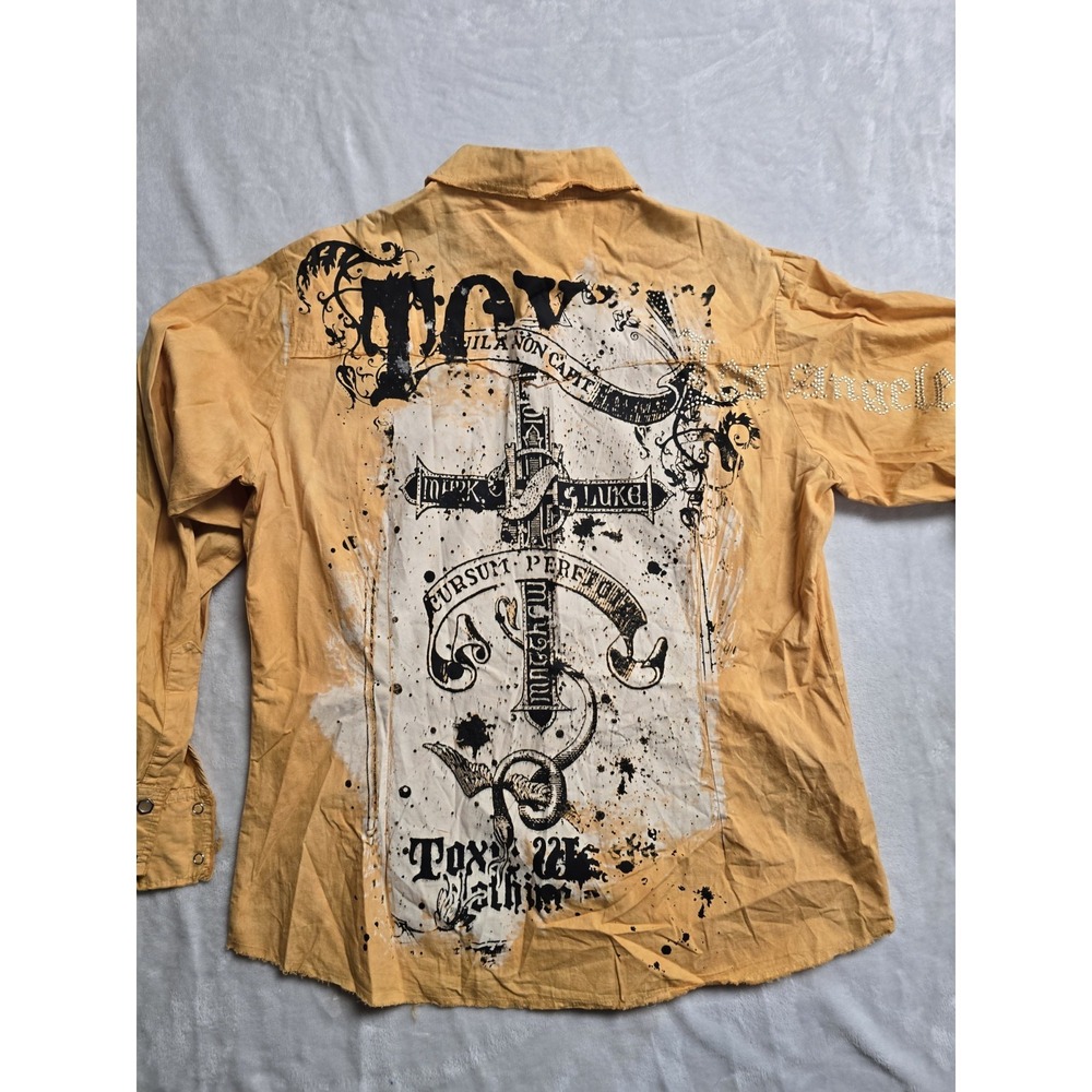 Toxic Waste Embroidered Button Up Shirt Men Slim Extra Large Long Sleeve XL